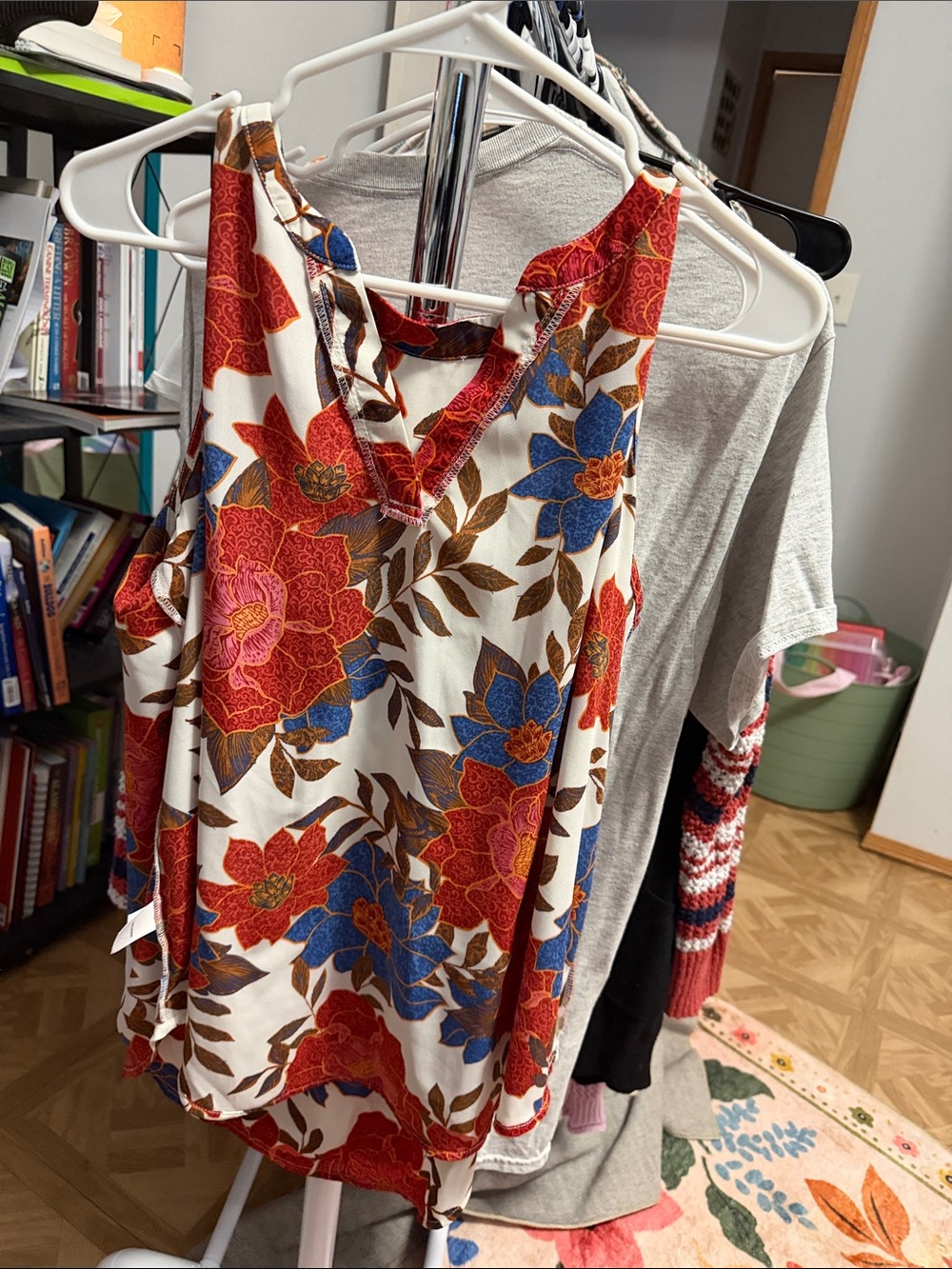 Maurices White Camisole with Red & Blue Floral Print